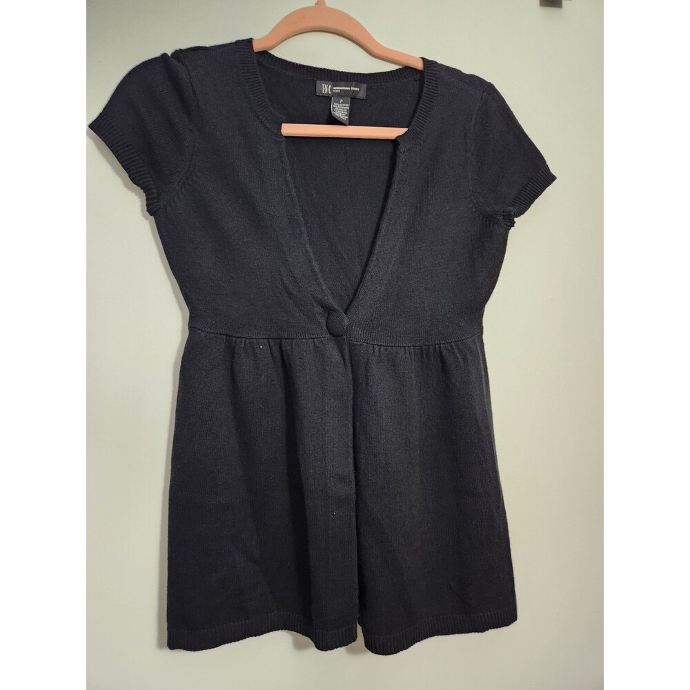 INC International Concepts Womens Sz P Short Sleeve Cashmere Popover Top Black